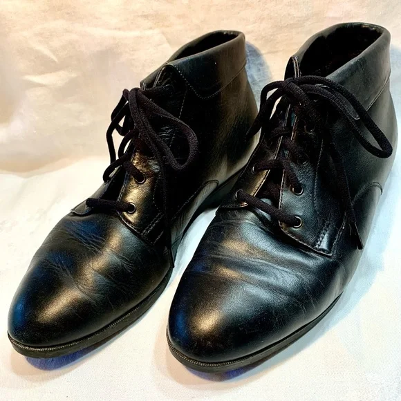 DanexX Women Vintage Black Leather Lace up Ankle Boots Comfy Durable size 9W - Picture 8 of 9